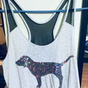 VS Pink Sequined Tank Top Size L